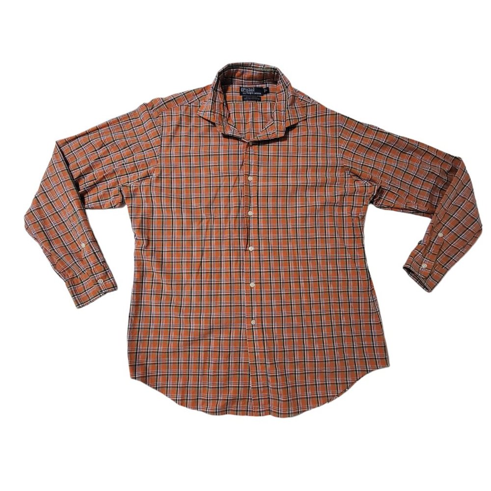Men's Polo Ralph Lauren Estate Sport Plaid Long‎ Sleeves Button Up Shirt Orange